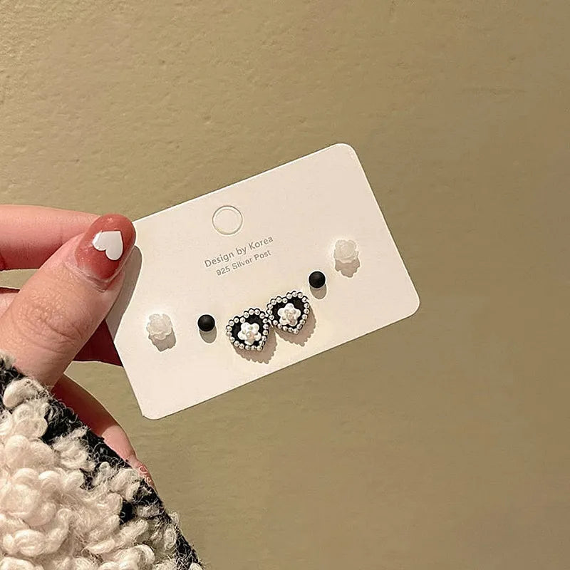 New S925 Silver Needle Stud Earrings Set for Women Girls