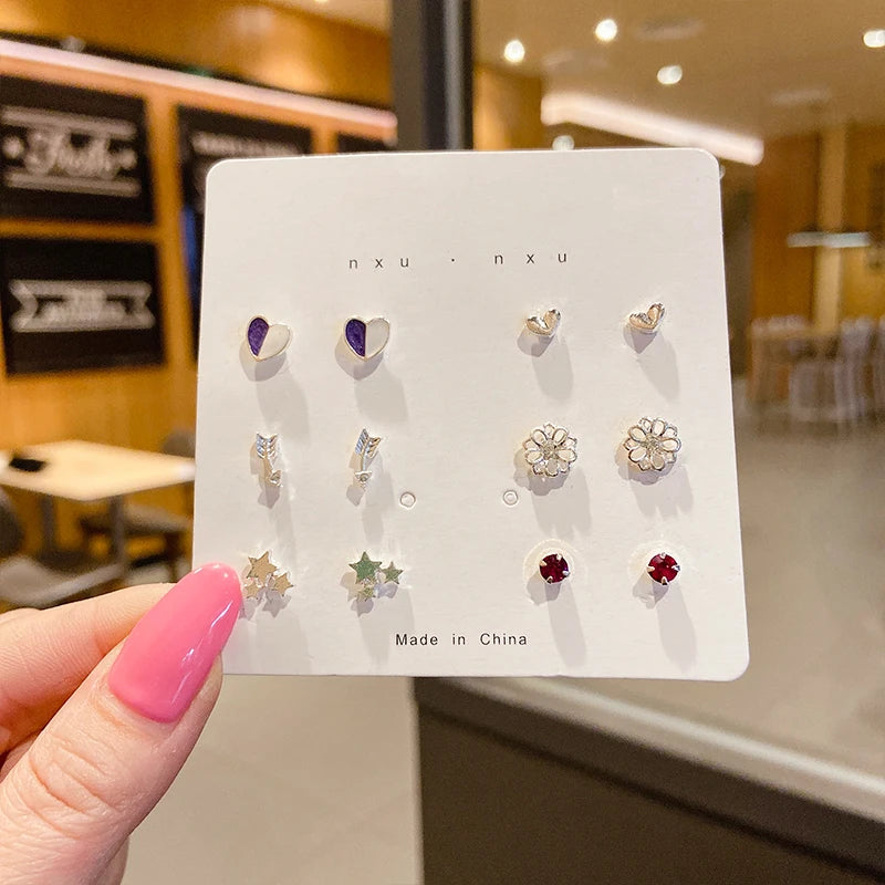 New S925 Silver Needle Stud Earrings Set for Women Girls
