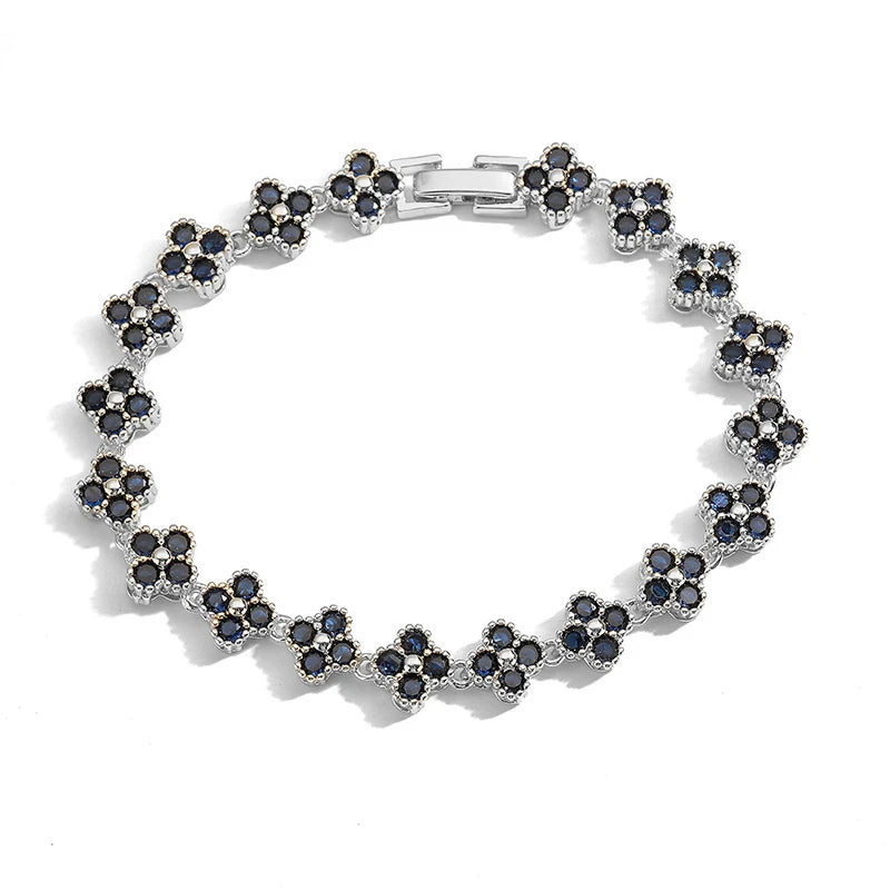 Brass 18K gold-plated Flower Necklace Bracelet Jewelry Set