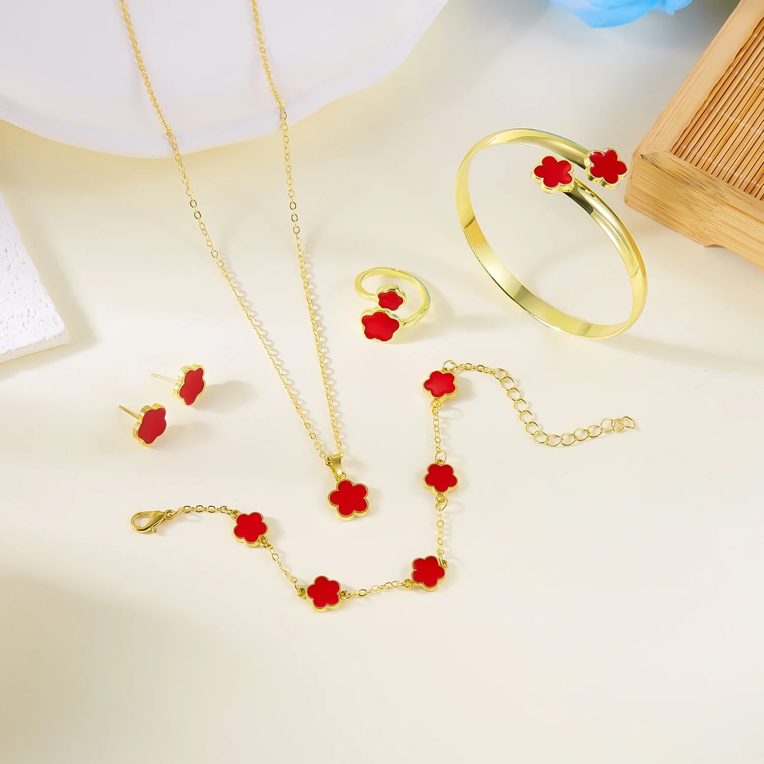 5pcs/set Colorful Enamel Plum Blossom Bracelets for Women