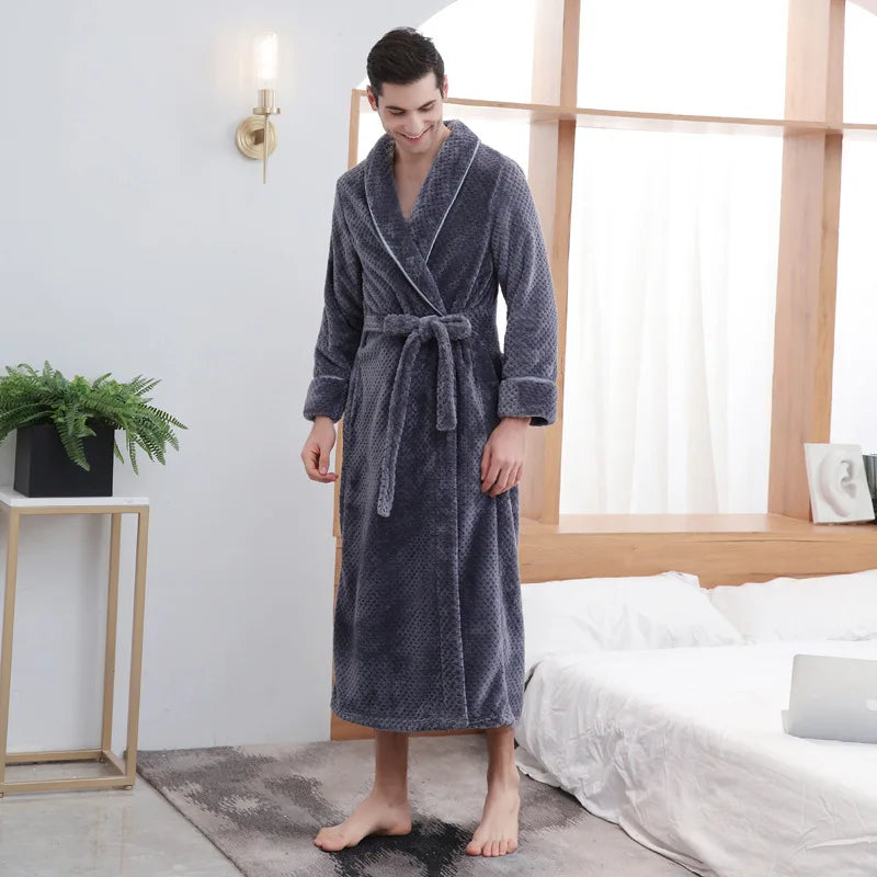 Large Size Flannel Long Robe Autumn Winter Thickened Couple