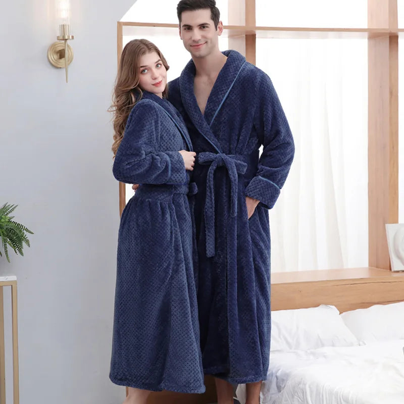 Large Size Flannel Long Robe Autumn Winter Thickened Couple