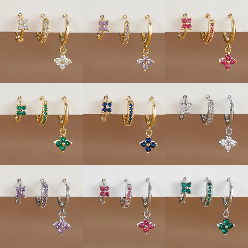 3PCS Trendy Stainless Steel Flower Drop Earring Set For Women