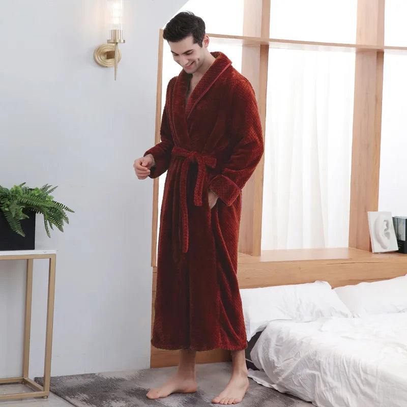 Large Size Flannel Long Robe Autumn Winter Thickened Couple