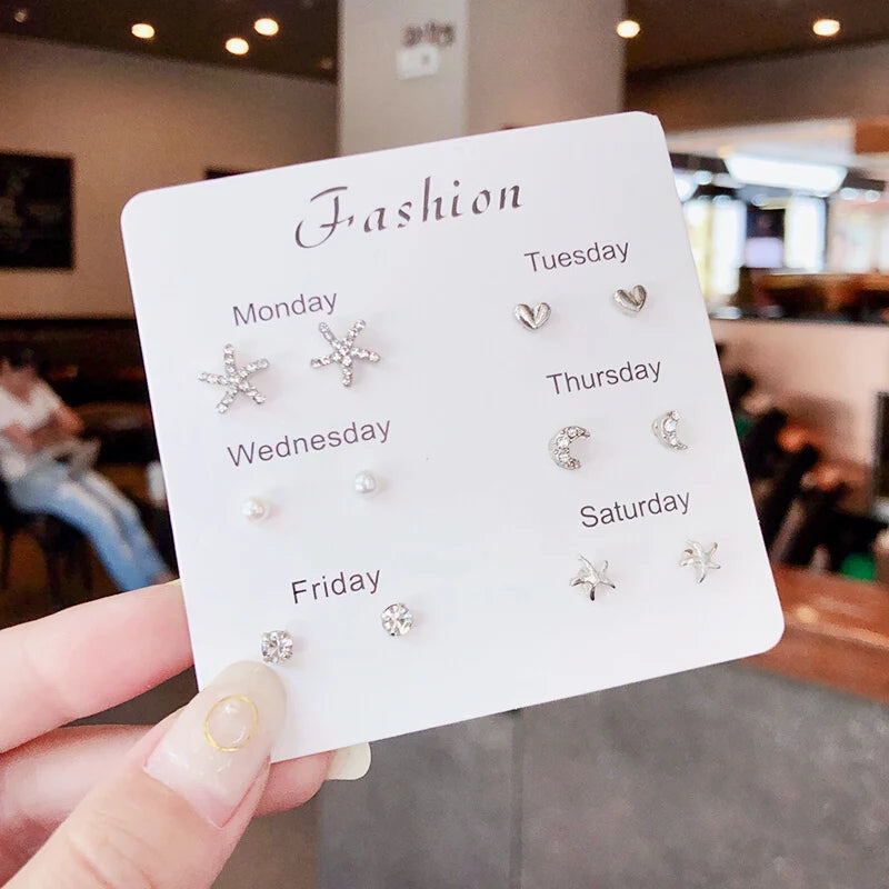 New S925 Silver Needle Stud Earrings Set for Women Girls