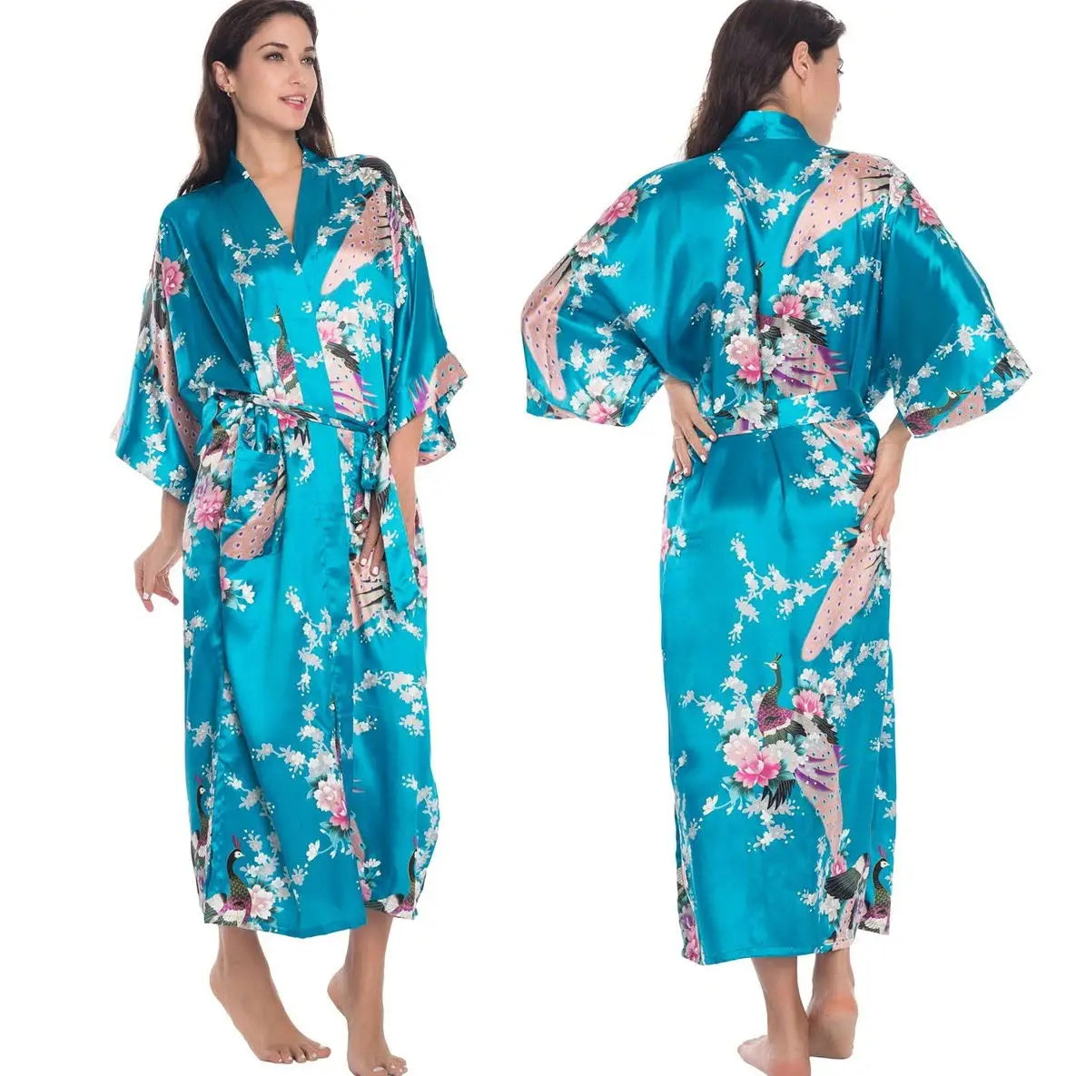 Black Print Flower Long Robe Nightgown Spring Summer Half