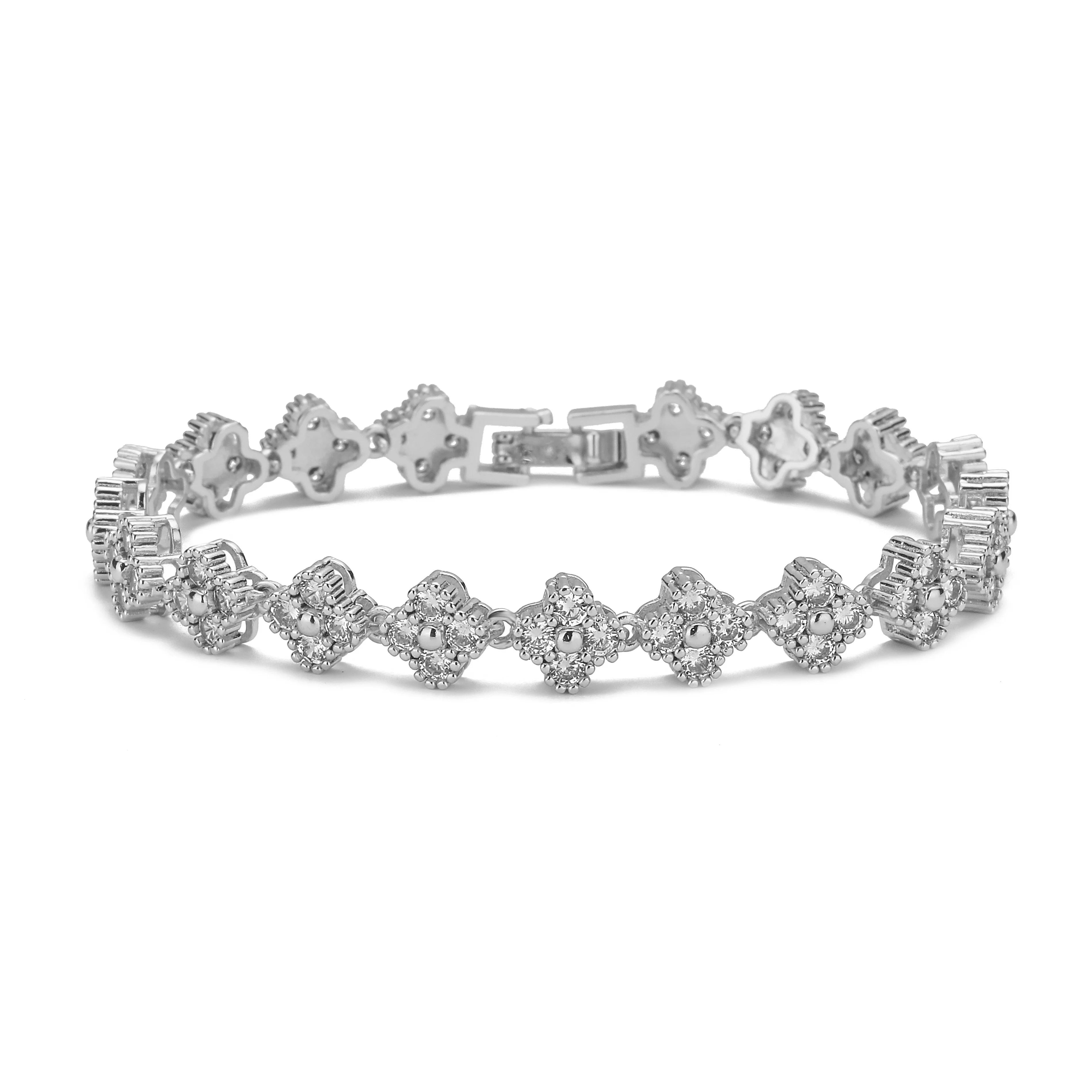 Brass 18K gold-plated Flower Necklace Bracelet Jewelry Set