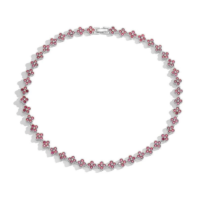 Brass 18K gold-plated Flower Necklace Bracelet Jewelry Set