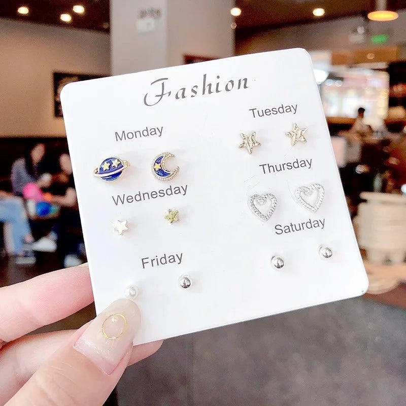 New S925 Silver Needle Stud Earrings Set for Women Girls