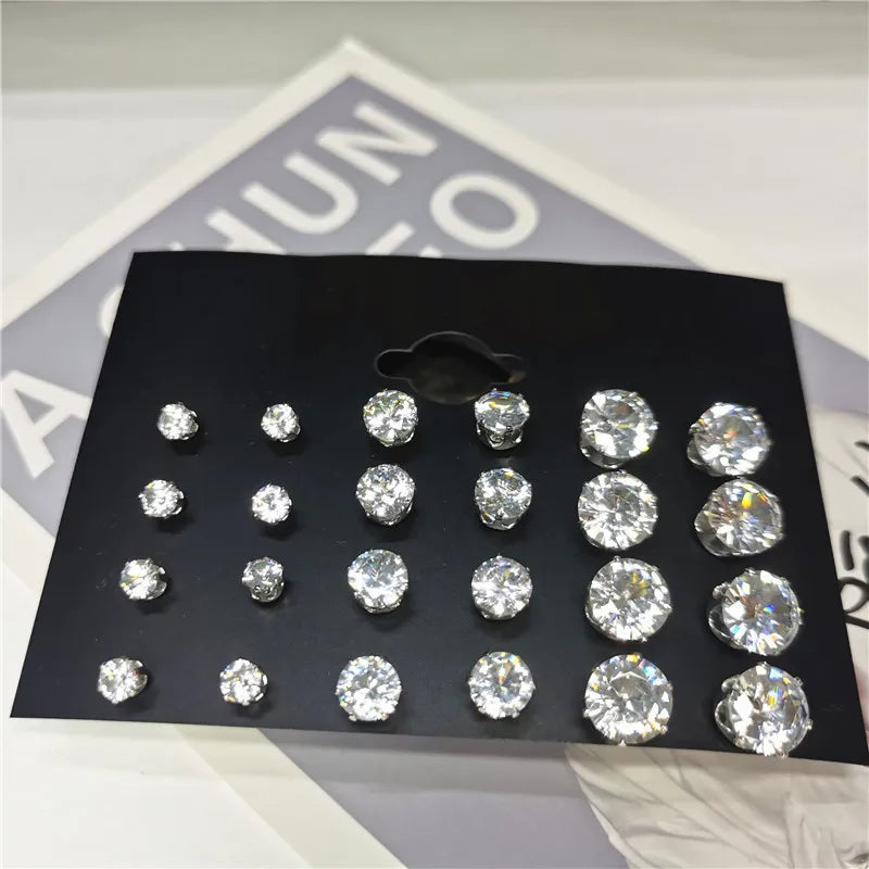 24pcs Cubic Zirconia Stud Earrings (12 Pairs)