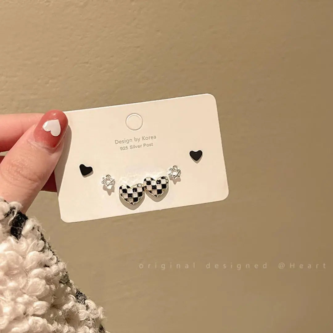 New S925 Silver Needle Stud Earrings Set for Women Girls