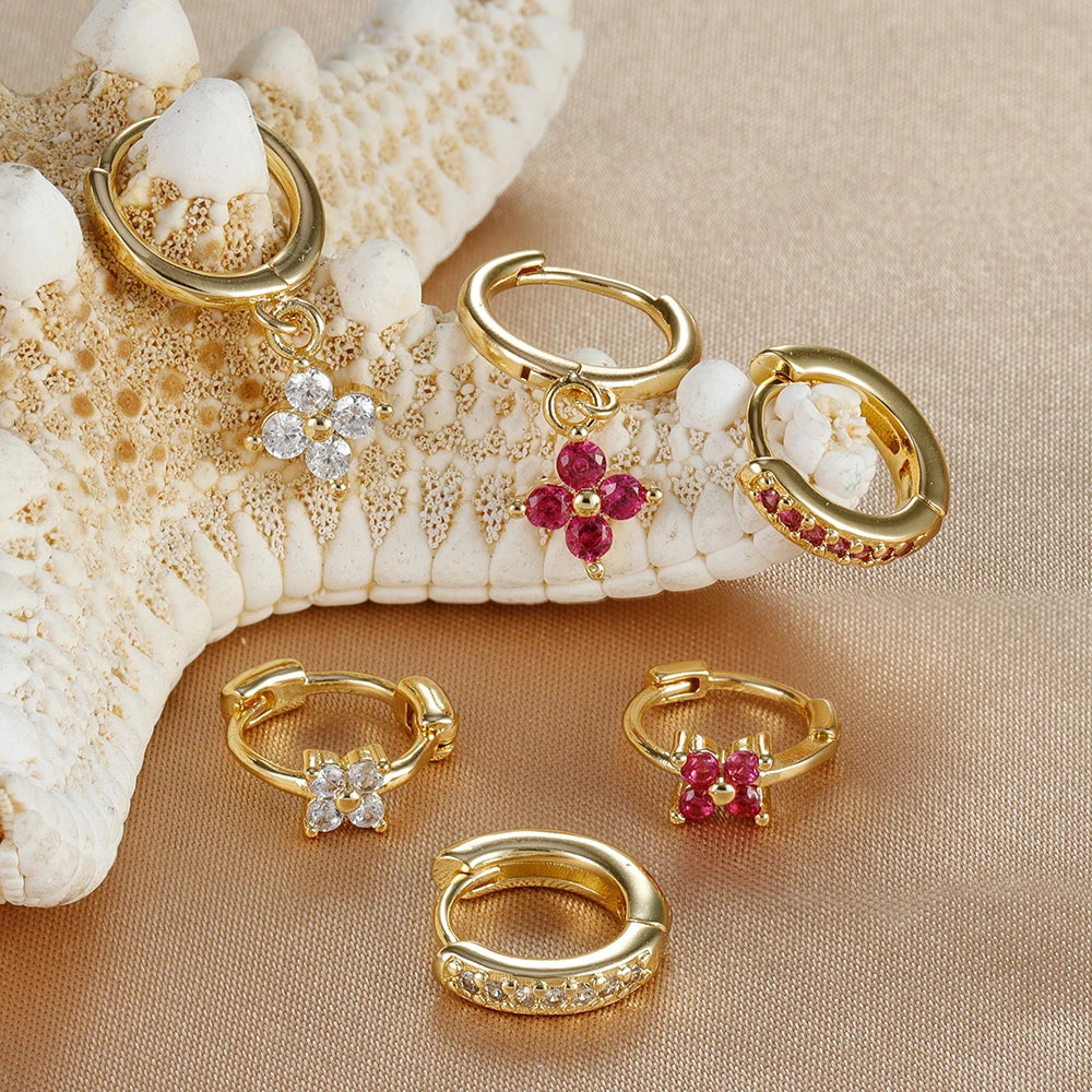 3PCS Trendy Stainless Steel Flower Drop Earring Set For Women