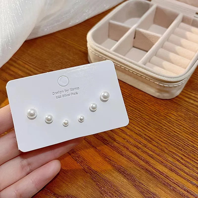 New S925 Silver Needle Stud Earrings Set for Women Girls