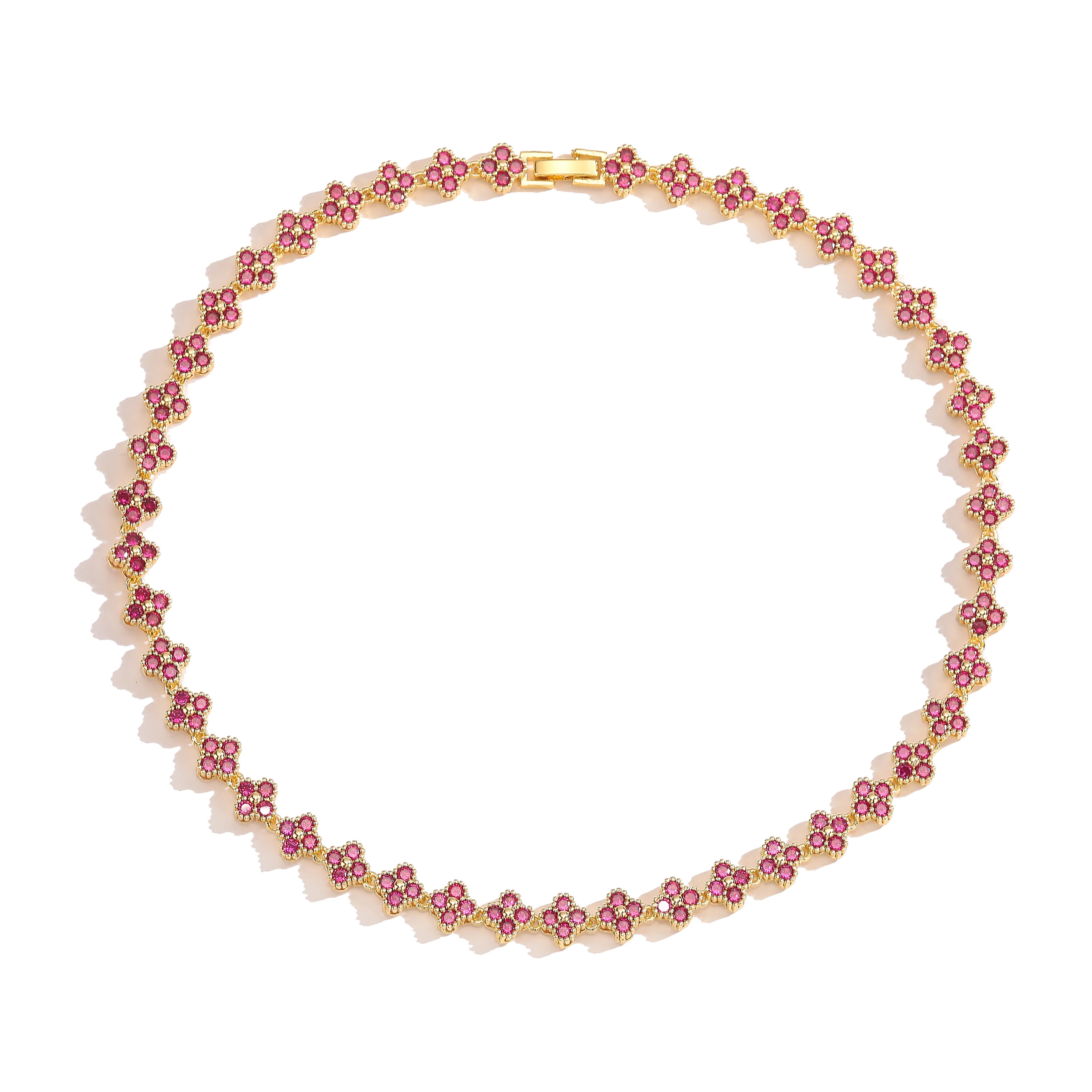 Brass 18K gold-plated Flower Necklace Bracelet Jewelry Set