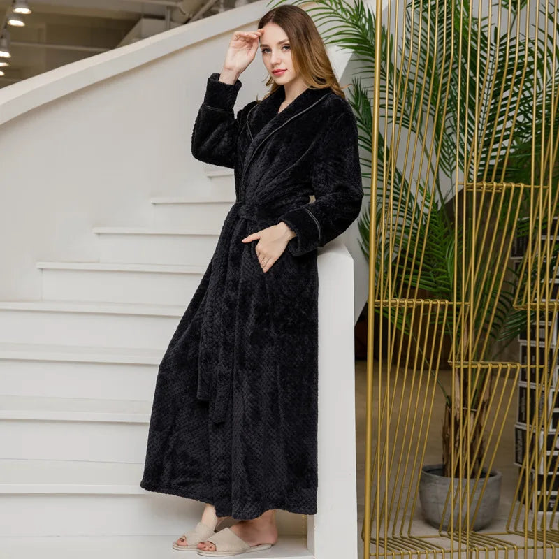 Large Size Flannel Long Robe Autumn Winter Thickened Couple