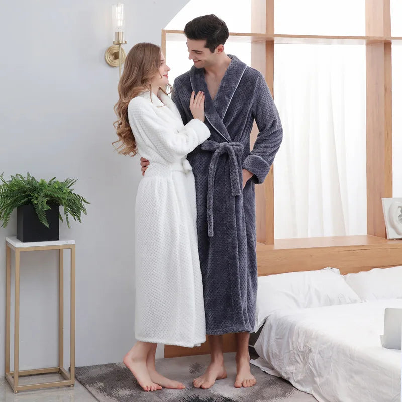 Large Size Flannel Long Robe Autumn Winter Thickened Couple