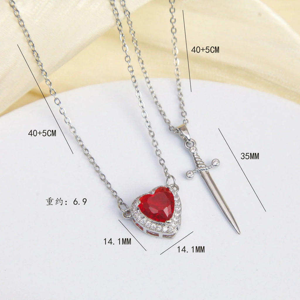 Heart and Sword Necklace Couple Necklaces