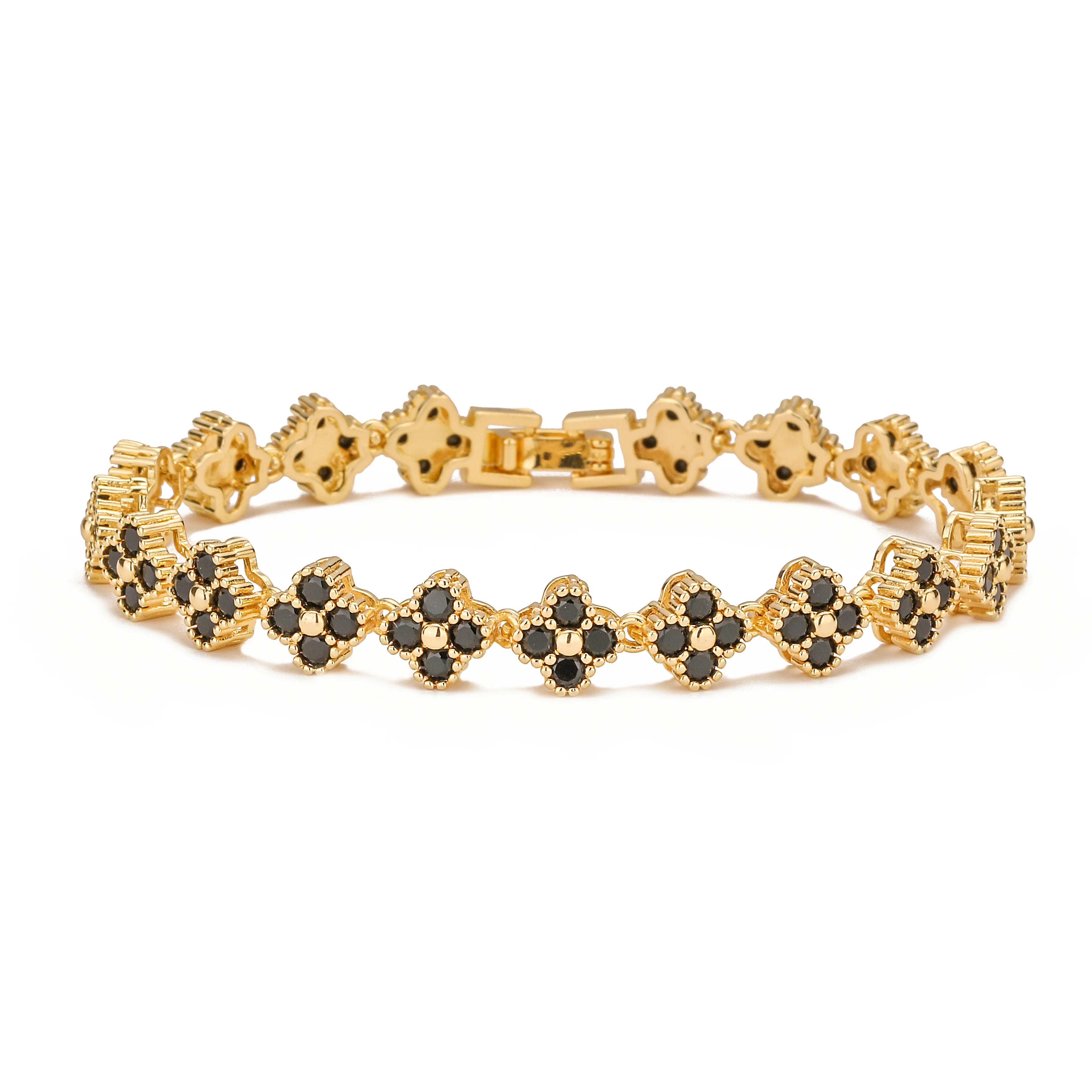 Brass 18K gold-plated Flower Necklace Bracelet Jewelry Set