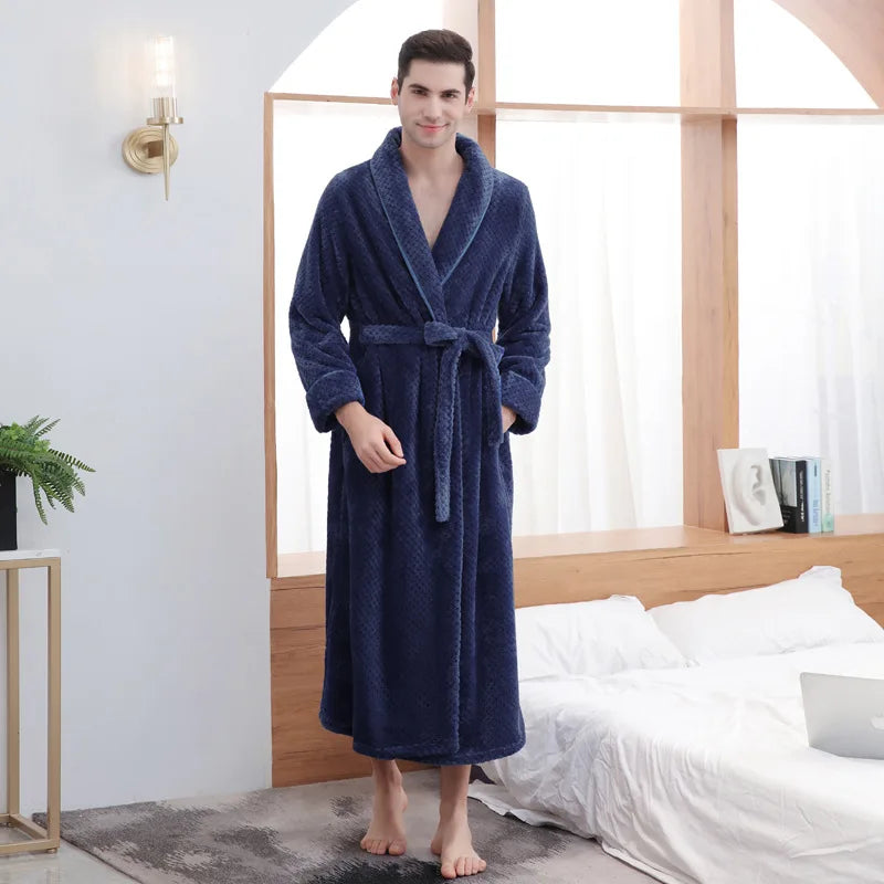 Large Size Flannel Long Robe Autumn Winter Thickened Couple