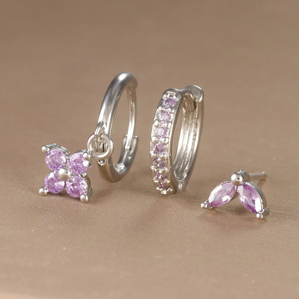 3PCS Trendy Stainless Steel Flower Drop Earring Set For Women