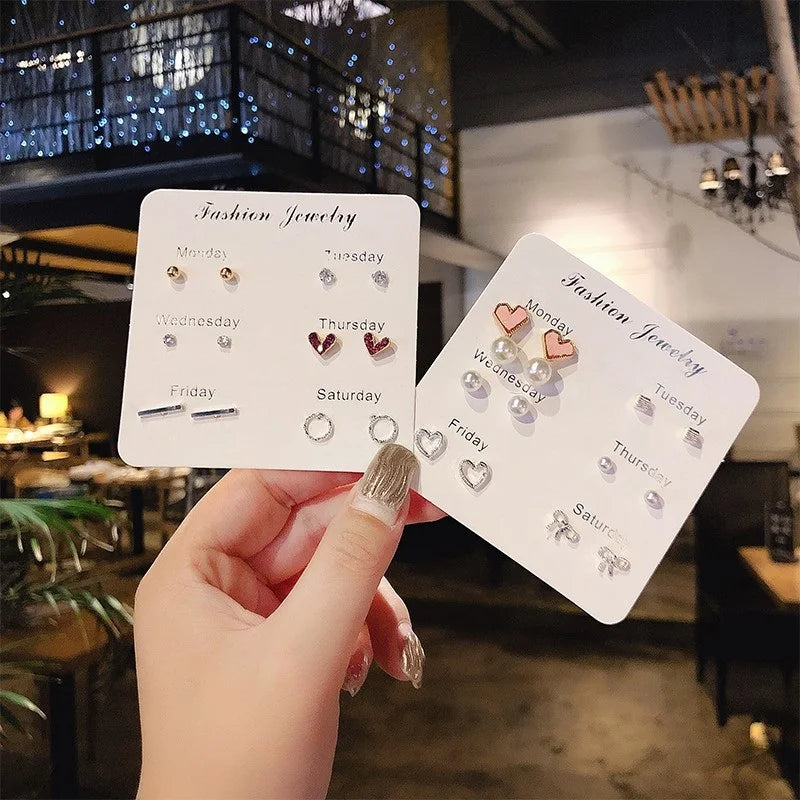 New S925 Silver Needle Stud Earrings Set for Women Girls