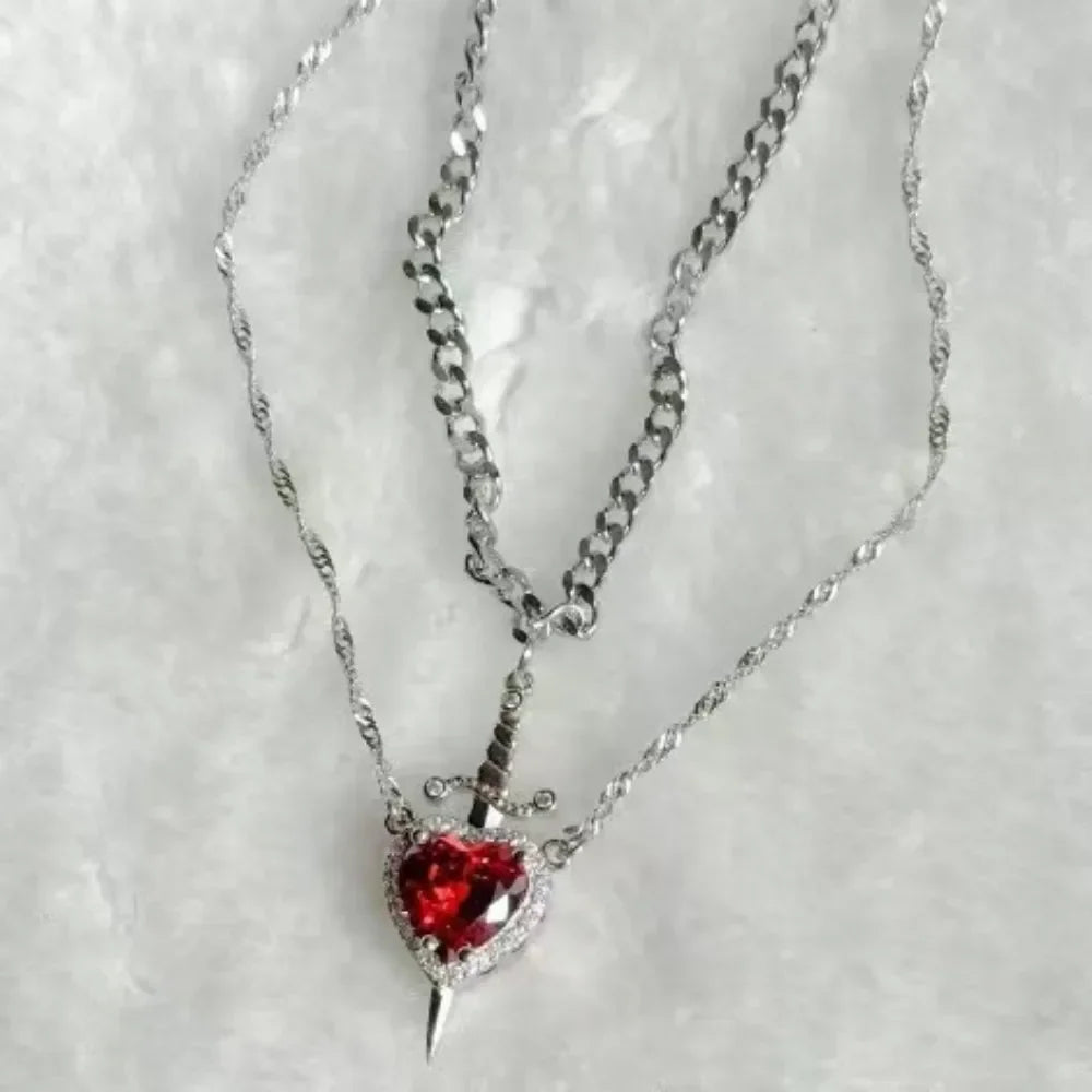 Heart and Sword Necklace Couple Necklaces