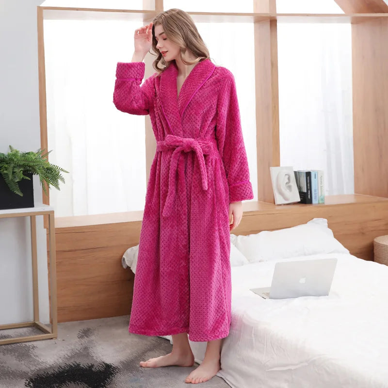 Large Size Flannel Long Robe Autumn Winter Thickened Couple
