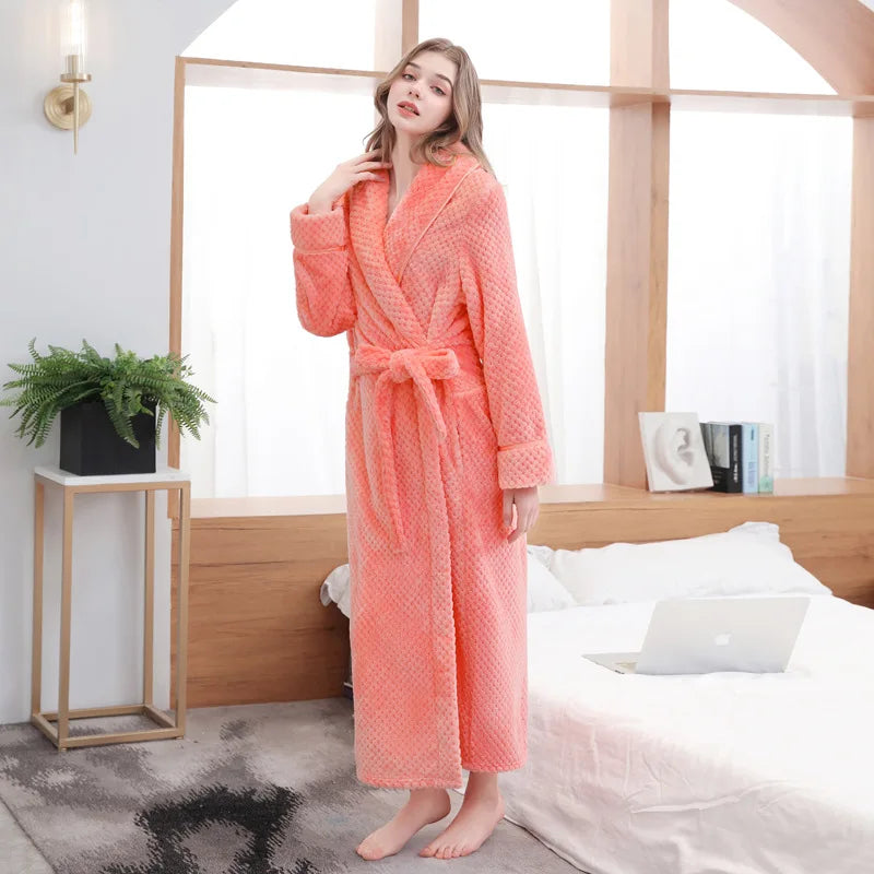 Large Size Flannel Long Robe Autumn Winter Thickened Couple