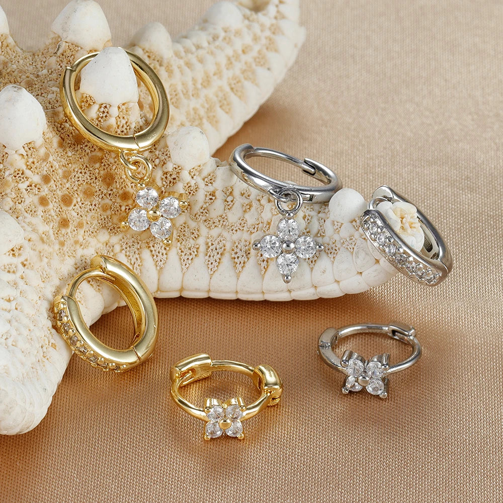 3PCS Trendy Stainless Steel Flower Drop Earring Set For Women