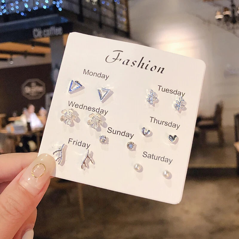 New S925 Silver Needle Stud Earrings Set for Women Girls