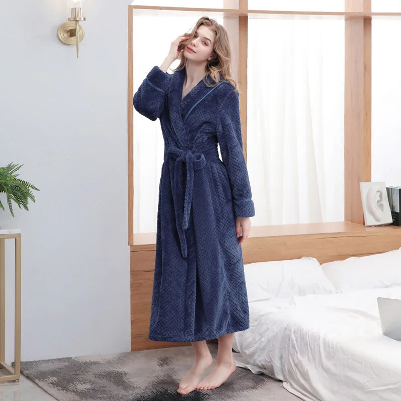 Large Size Flannel Long Robe Autumn Winter Thickened Couple