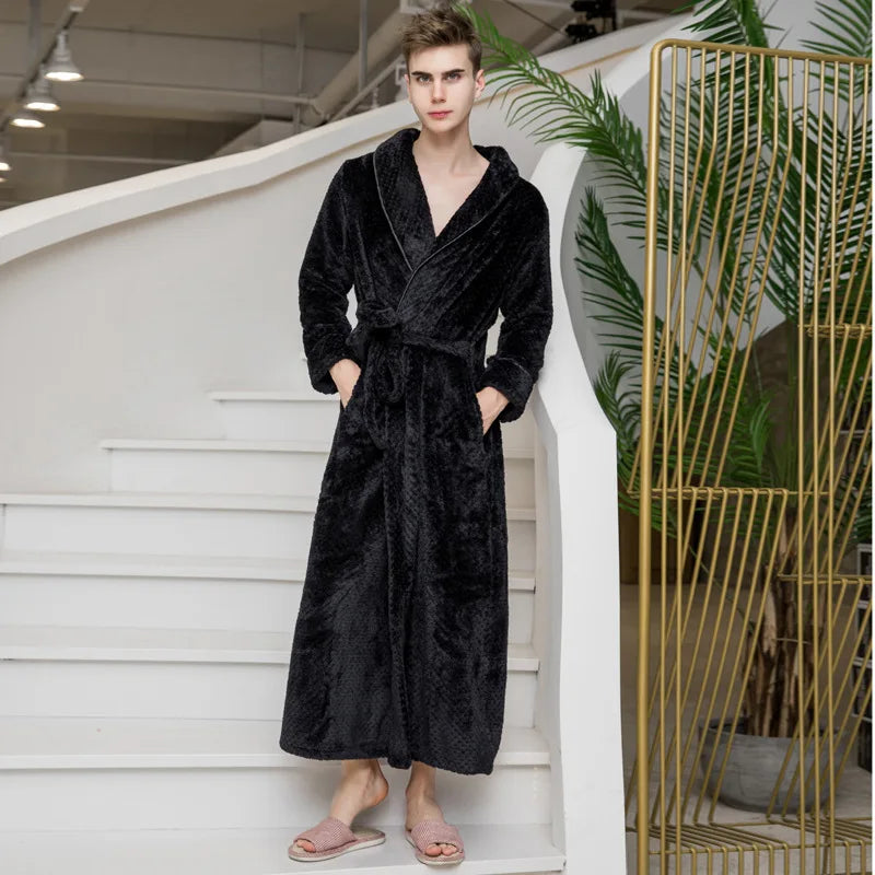 Large Size Flannel Long Robe Autumn Winter Thickened Couple