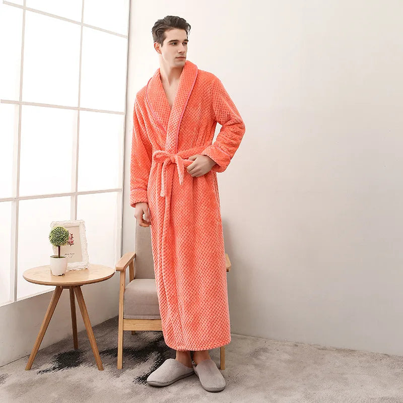 Large Size Flannel Long Robe Autumn Winter Thickened Couple