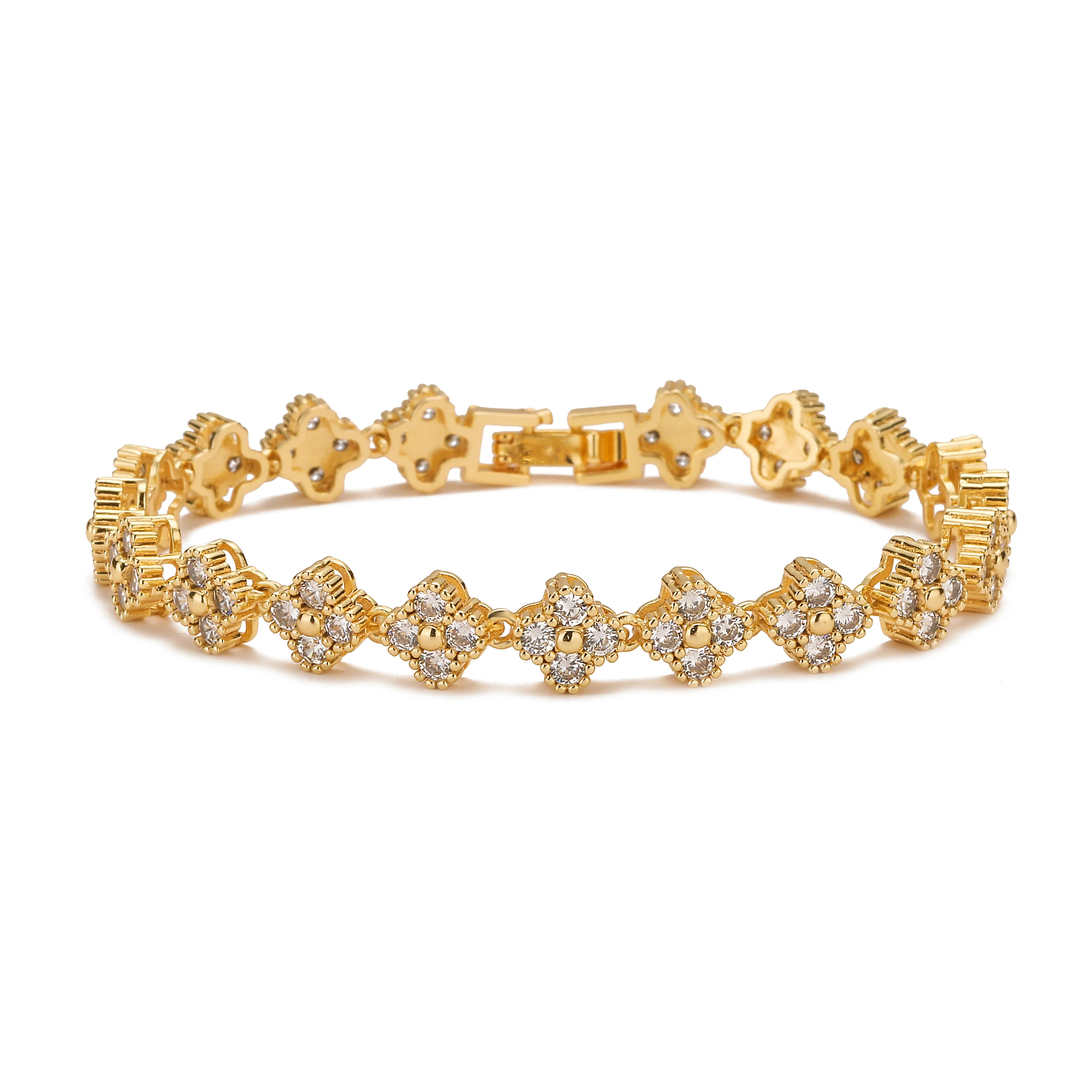 Brass 18K gold-plated Flower Necklace Bracelet Jewelry Set