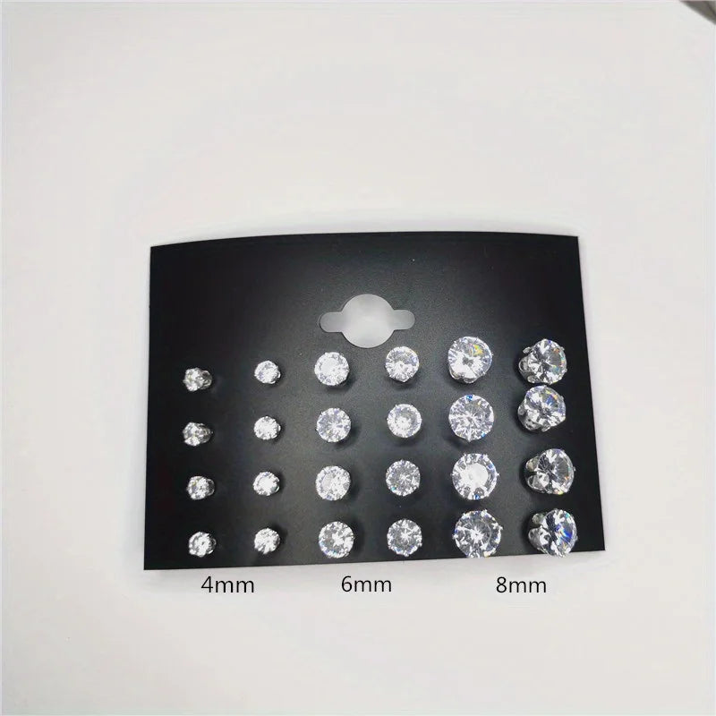 24pcs Cubic Zirconia Stud Earrings (12 Pairs)