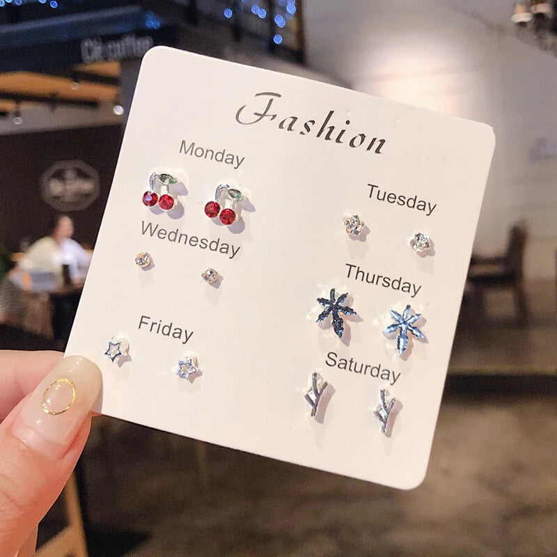 New S925 Silver Needle Stud Earrings Set for Women Girls