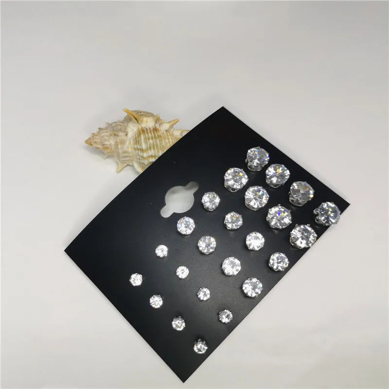 24pcs Cubic Zirconia Stud Earrings (12 Pairs)
