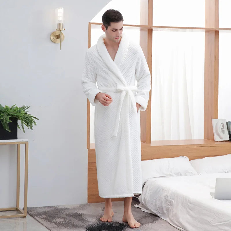 Large Size Flannel Long Robe Autumn Winter Thickened Couple