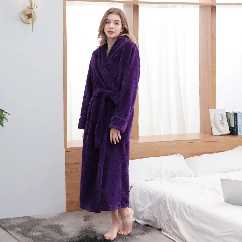 Large Size Flannel Long Robe Autumn Winter Thickened Couple