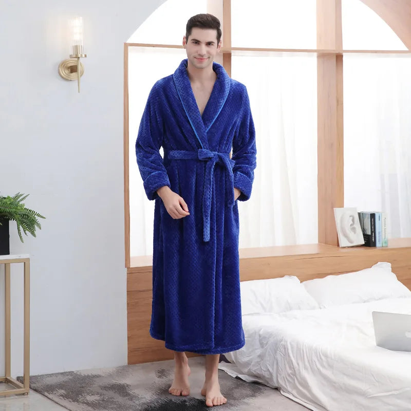 Large Size Flannel Long Robe Autumn Winter Thickened Couple