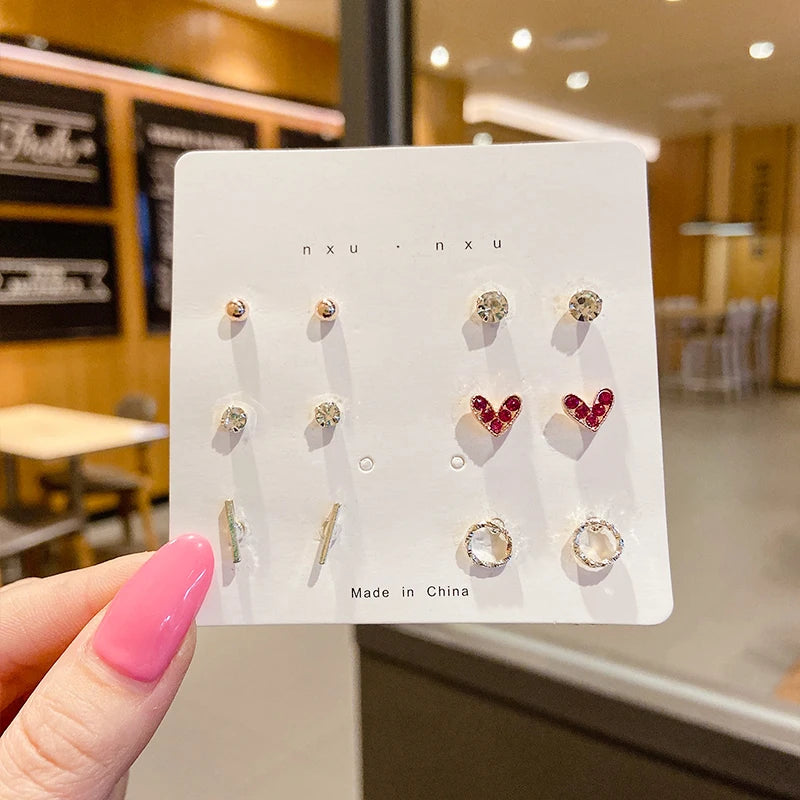 New S925 Silver Needle Stud Earrings Set for Women Girls
