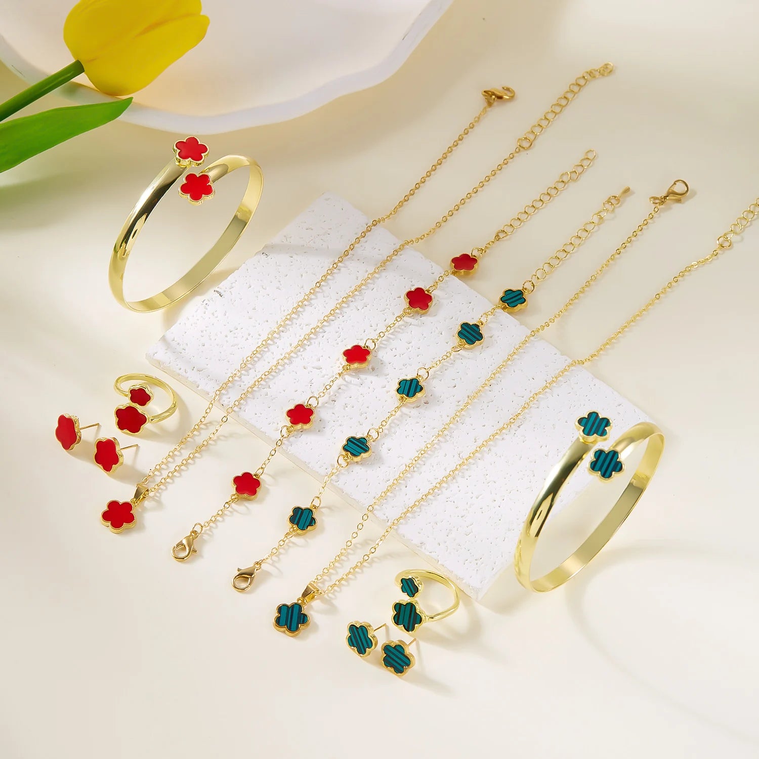 5pcs/set Colorful Enamel Plum Blossom Bracelets for Women