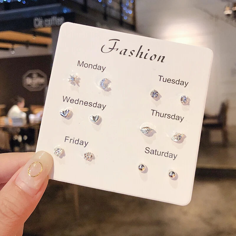 New S925 Silver Needle Stud Earrings Set for Women Girls