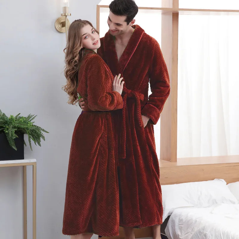 Large Size Flannel Long Robe Autumn Winter Thickened Couple