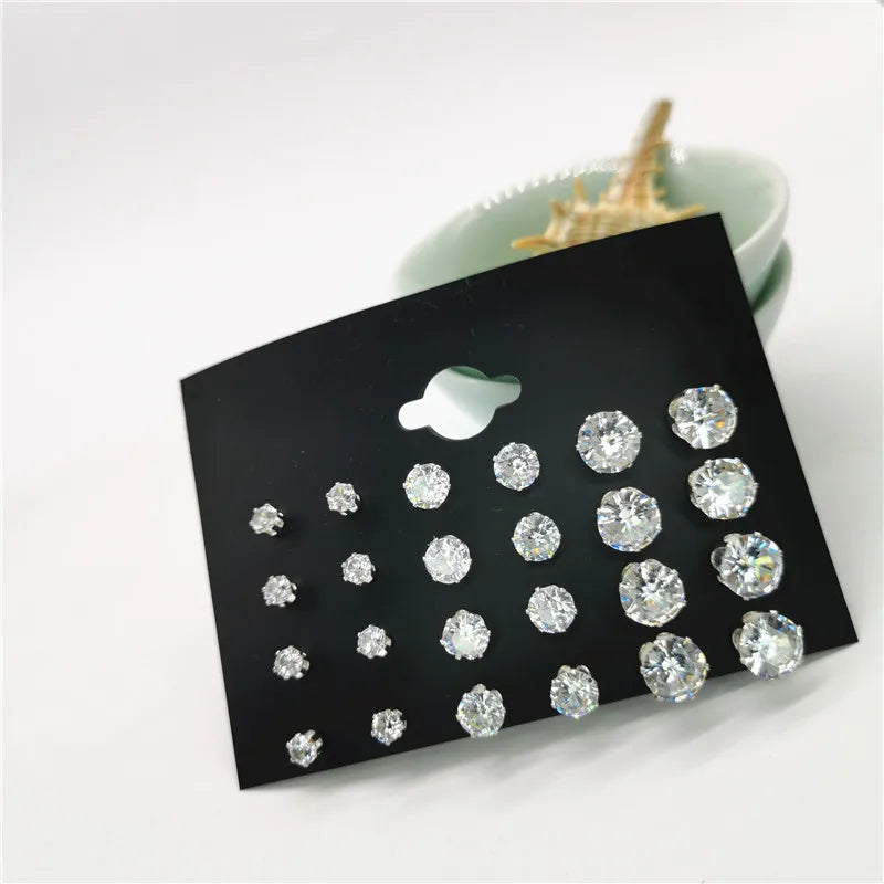 24pcs Cubic Zirconia Stud Earrings (12 Pairs)