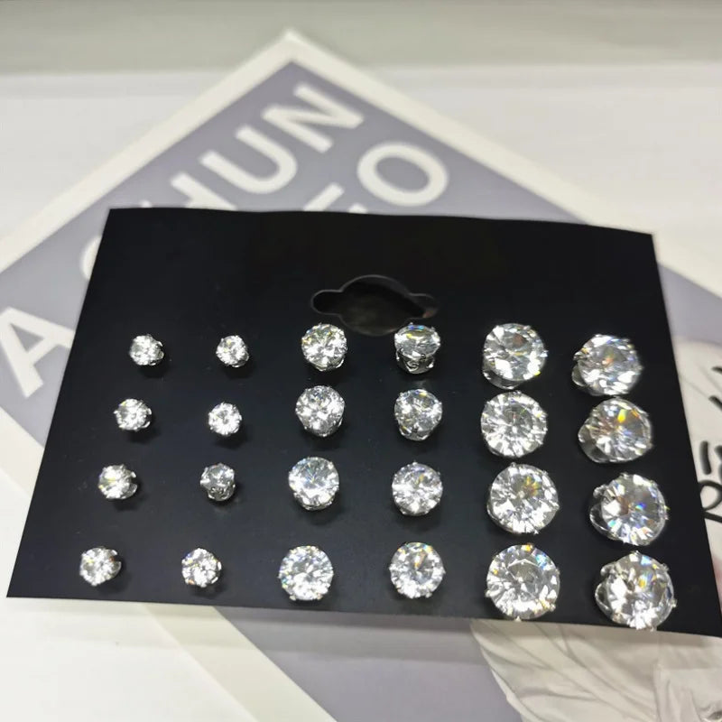 24pcs Cubic Zirconia Stud Earrings (12 Pairs)
