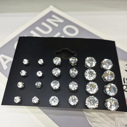 24pcs Cubic Zirconia Stud Earrings (12 Pairs)